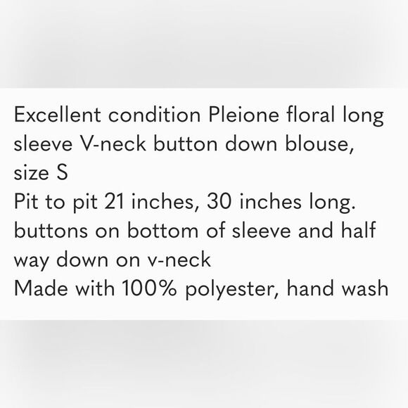 Pleione floral long sleeve V-neck button down black chiffon blouse, size S - Picture 7 of 7